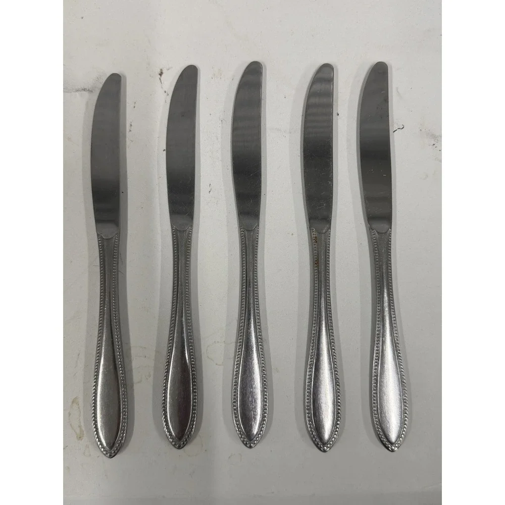 Vintage Japan Stainless Steel Dinner Knives Beaded Edge Set of 5 Silverware